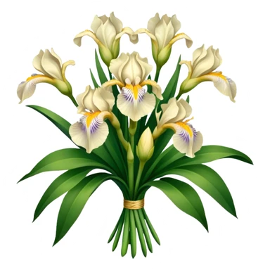 big bouquet Cream Iris, luxuriant, leaf, bud sticker