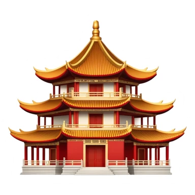 Traditional Chinese architecture with pagoda roofs, red columns, ornate details sticker