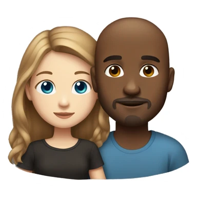 Beautiful Girl with blue eyes and long brown hair and boy with brown hair cuddling, Bald black man with goatee  sticker