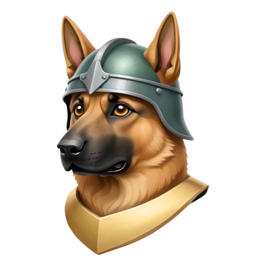 German shepherd wearing a spartan hat sticker