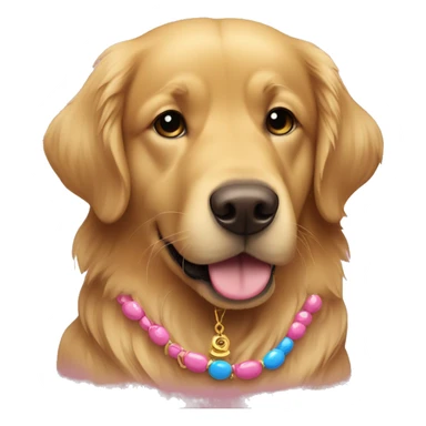 a golden retriever that is chocolate color with one eye blue and the other eye yellow with a pink necklace  sticker