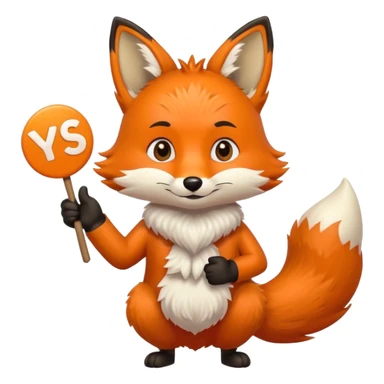 a fox HOLDING a yes sign sticker