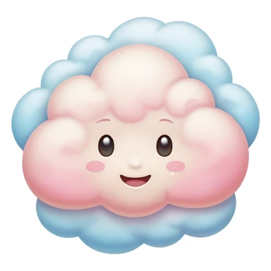 Cinematic round pastel cloud, soft puffy texture, gentle glowing edges, tiny happy face with blushing cheeks, floating in a dreamy sky, warm and magical. sticker