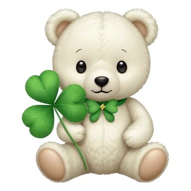 White Teddy with four-leaf clover sticker
