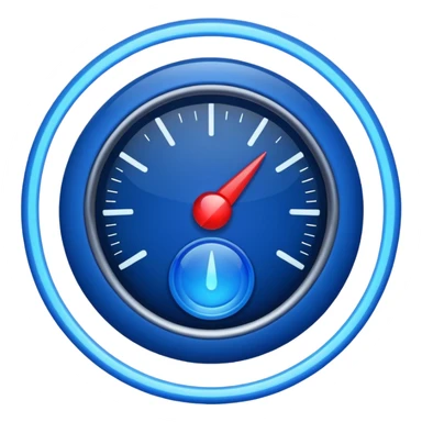 a round gauge, deep blue with a glowing effect, no numbers, just a pointer and segments, apple emoji style sticker