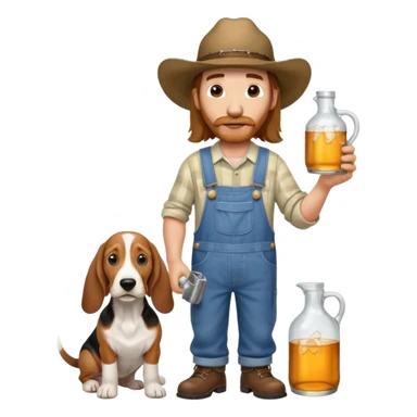 hillbilly half basset hound half man with moonshine and gun emoji sticker