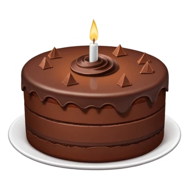Chocolate fudge cake with chocolate base and chocolate frosting with chocolate pieces. Show the inside of the cake with three thin layers of a lighter chocolate filling  sticker