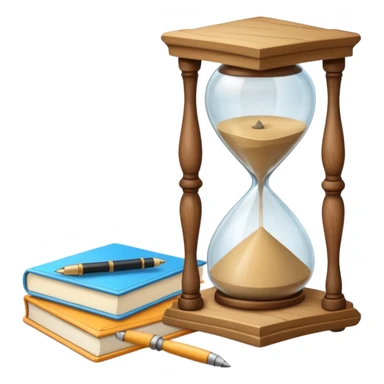 hourglass next to a notebook sticker