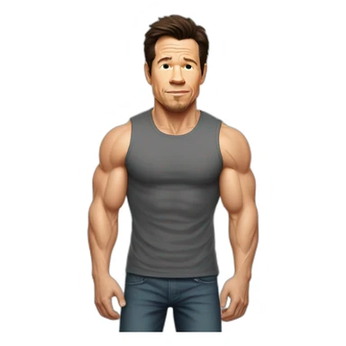 mark wahlberg cartoon wearing muscle tee sticker