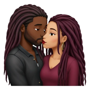 Dark Wine colored hair Latina long hair, kissing black guy with dreads sticker