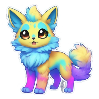 Anthro Fluffy Cool Cute Magical Elemental Shiny Colorful Neon Vibrant Colors Sparkle Kemono-style Chibi Fantasy-Animal-Fakémon-Pokémon-Hybrid Fur Sona Aesthetic Full Body Sticker sticker