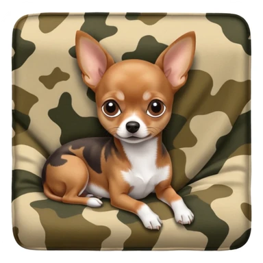 Min-Pin Chihuahua curled up on a camo blanket, small and alert sticker