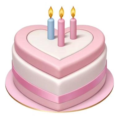 heart shaped birthday cake, pastel pink and white layers, cute and simple, ribbon decoration, no candle sticker