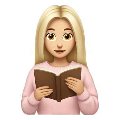 Pretty brown eyed white girl with light pink sweater reading cozy sticker