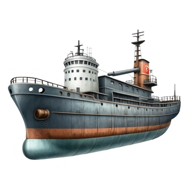 motorized ship with visible rudder, no sails sticker