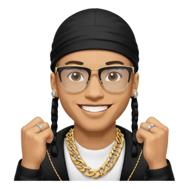 lightskin man with a black durag,a cuban link chain,glasses, and smiling flexing diamond studded grillz  sticker