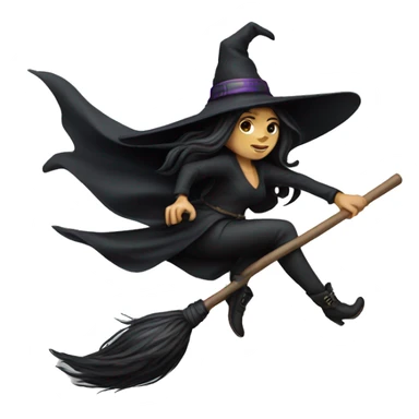 dark long hair witch flying on a broom white skin sticker