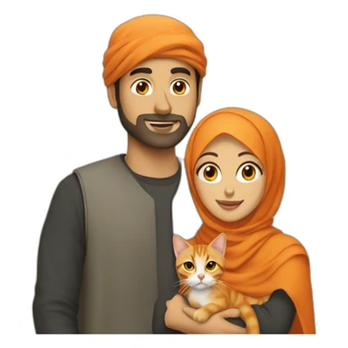 Hijabi woman with a arab man with a ORANGE CAT sticker