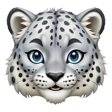 Cinematic-Comical-Snow-Leopard-Portrait-Emoji – Head tilted dramatically with an exaggeratedly amused expression, featuring a thick, spotted white-and-grey coat with a dense ruff around the neck, wide, piercing icy blue eyes filled with playful disbelief zoomed out showing the shoulders sticker