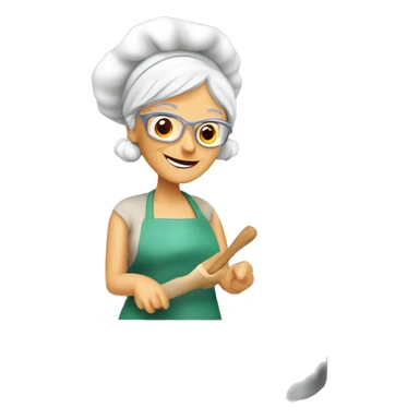 Cute cartoon Italian woman looking grandma cooking marshmallows in kitchen sticker