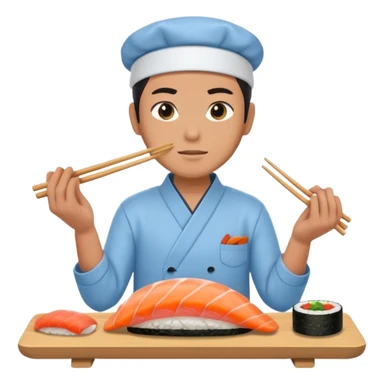Sushi master making sushi, In a light blue (#a8d6f3) clothes sticker