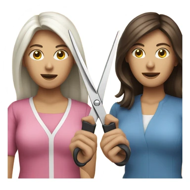 two brunette women holding a pair of scissors between them sticker
