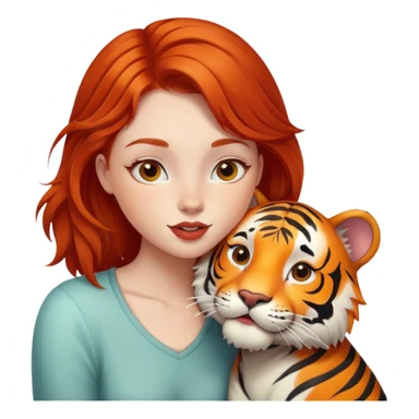 redhead girl kissing happy tiger sticker