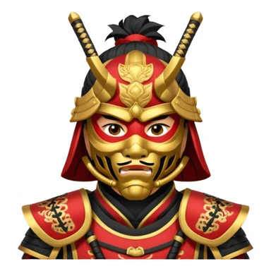 Samurai with black red and gold armor and they have a detailed mask covering their mouth sticker