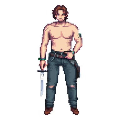 drunk man with pants down holding a knife sticker