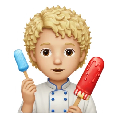 boy blonde curly hair, chef, eating ice pop sticker