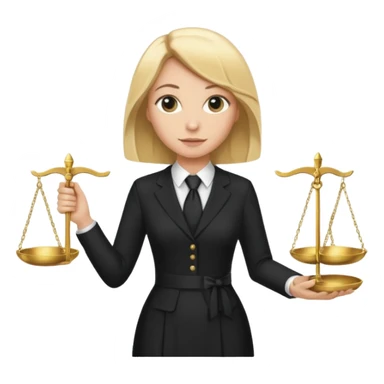 woman lawyer blanche et blonde avec des cheveux mi-long; elle est habillée avec une longue robe noire et une cravate blanche; elle soutient fièrement la balance de la justice  sticker