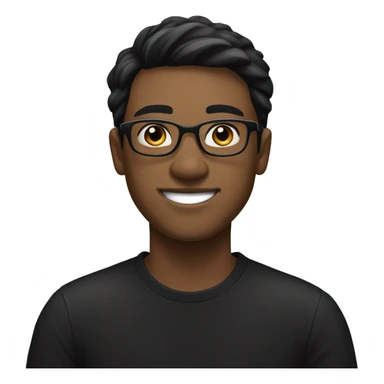 young man with a ivory white and a friendly, confident smile. He has short dark hair and is wearing round glasses. He's dressed in a plain black t-shirt and has his arms crossed sticker