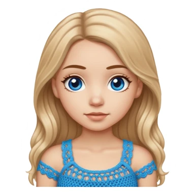 White Girl with long light brown slightly blonde ish hair and blue eyes wearing a cute crochet top sticker