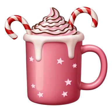 hot chocolate in red and pink pastel christmas mug with stars and candy cane, trendy aesthetic sticker