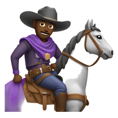Person riding horse wearing cowboy outfit eating purple burrito sticker