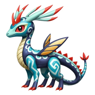 zig-zag-patterned tribal tropical hot spotted Meloetta-Dialga-Salamence-Giratina-Noivern-Pokémon-Fakémon-fusion-hybrid-creature sticker