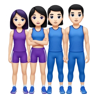 4people 2 men and 2 women. with black hair and white skin. ready to create a team. with blue and purple clothes sticker
