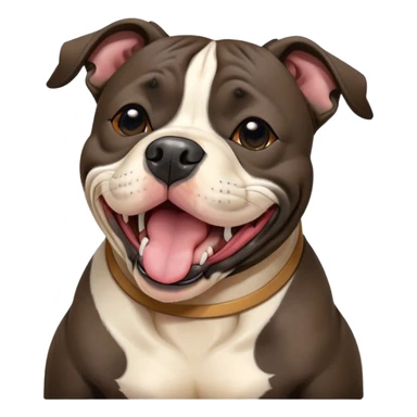 Cinematic Cute Yawning Black/Brindle Staffordshire Bull Terrier Portrait Emoji, Head tilted slightly with a dramatic, wide-open yawn, showcasing a smooth Fur with a striking black and brindle pattern, floppy ears slightly drooping, round dark eyes barely open in drowsy contentment, Simplified yet irresistibly adorable features, highly detailed, glowing with a soft, cozy glow, high shine, relaxed yet expressive, stylized with a touch of whimsy, bright and endearing, soft glowing outline, capturing the essence of a sleepy yet affectionate guardian, so drowsy it feels like it could stretch right out of the screen and curl up for a nap! sticker