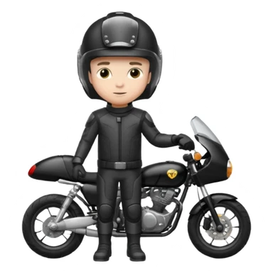 A boy stand with Motorbike sticker