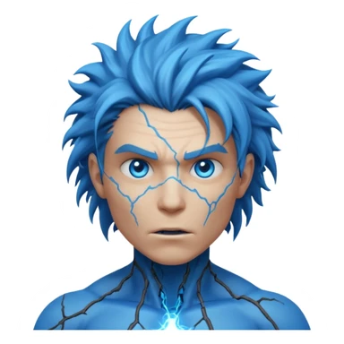 electric lab mutant portrait, head and shoulders only, glowing blue energy cracks on skin, wild hair, intense eyes, sci-fi lab accident vibe, 3D cartoon, mobile game icon style, clean background, no text, no watermark

 sticker