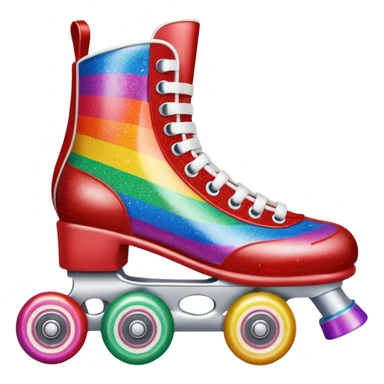 red vintage glitter roller skate with a white leather boot, rainbow stripes glitter sticker