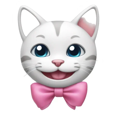 Happy cat face that has 3 as a mouth blushing/happy with a pink bow sticker