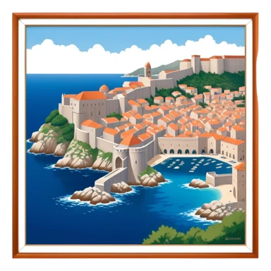 Cinematic Realistic Dubrovnik Landmark Emoji, showcasing the historic walled city with its terracotta rooftops, stone fortifications, and the deep blue Adriatic Sea stretching beyond. sticker