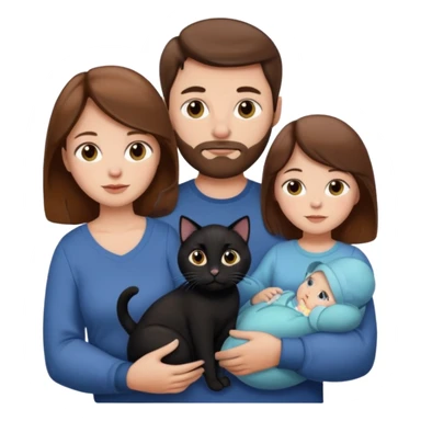 1 mom brown hair, 1 dad NO beard, 1 baby and 1 black cat sticker