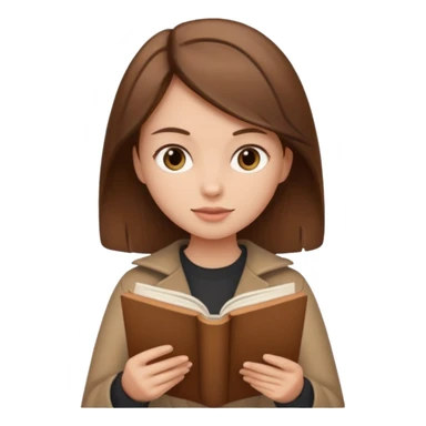 Brown hair girl in brown clothes reading a beige book sticker
