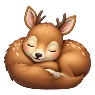 Meme-Worthy Cute Sleeping Deer Portrait Emoji, Head resting peacefully with a contented smile, showcasing a delicate, slender build and a luxuriously soft Fur, eyes shut in a serene, restful nap, Simplified yet hilariously adorable features, highly detailed, glowing with a soft, drowsy light, high shine, relaxed and utterly lovable, stylized with an air of playful laziness, bright and heartwarming, soft glowing outline, capturing the essence of a comically sleepy deer, so meme-worthy it feels like it could instantly become the next viral sensation of adorable woodland slumber! sticker