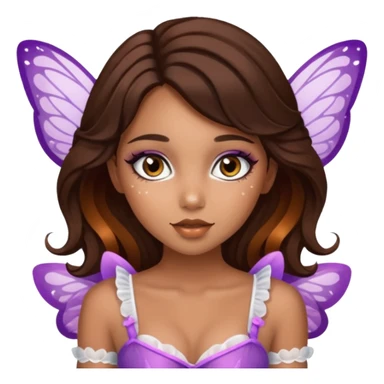 Pretty girl with caramel skin. Dark brown hair and brown eyes. She has freckles. Wearing sexy makeup. Wearing a fairy costume. wearing white fishnet tights on legs and heels on feet sticker