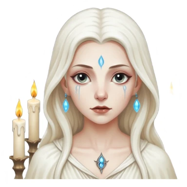 Pale sorceress lit by dozens of candles, wet skin glow, slow seductive gaze, dark fantasy cinema sticker