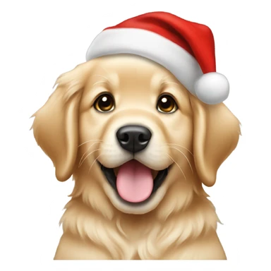 Golden retriever puppy wearing a Santa hat sticker