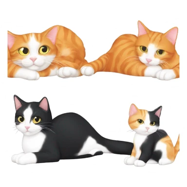 an orange cat and a black tuxedo cat making a heart of their tails entwined sticker